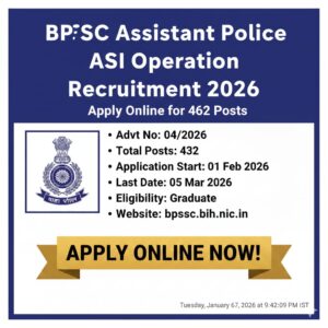 Read more about the article Bihar Police ASI (Operation) Recruitment 2026: Apply Online for BPSSC ASI Vacancy