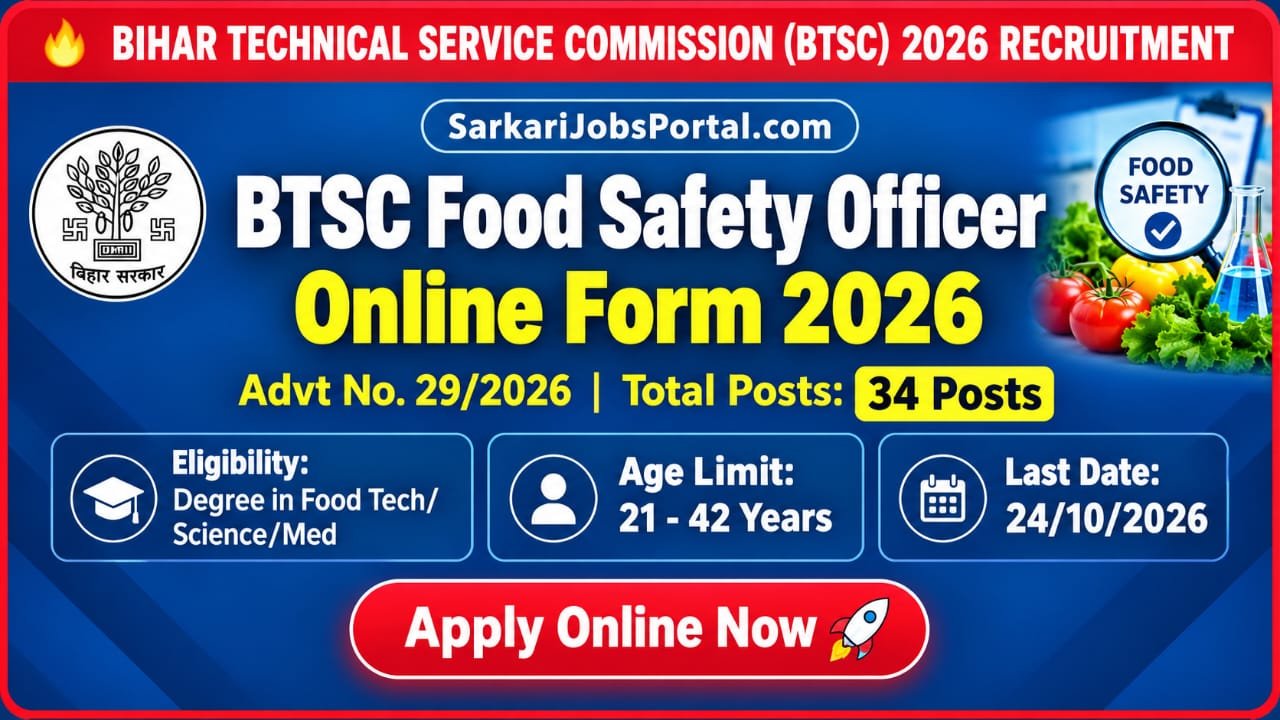 You are currently viewing Bihar BTSC Food Safety Officer Recruitment 2026 Form
